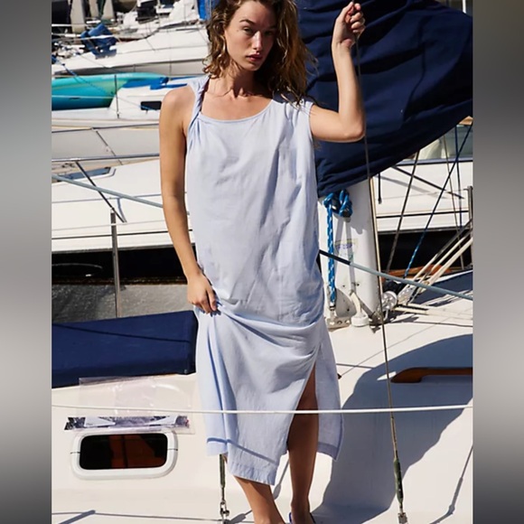 NWT  Free People Beach Drew Tee Midi Dress in Xenon Blue - Picture 3 of 4
